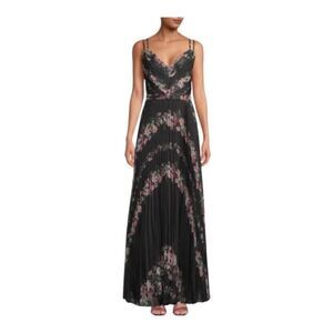 Marchesa Notte Pleated Floral Print Chiffon Dress Size 6 *** no belt